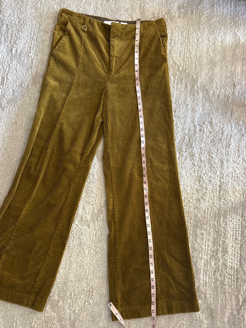 Anthropologie Chartreuse Wide Wale Corduroy Pants Flare Gold Mustard Size 32 - Picture 6 of 7